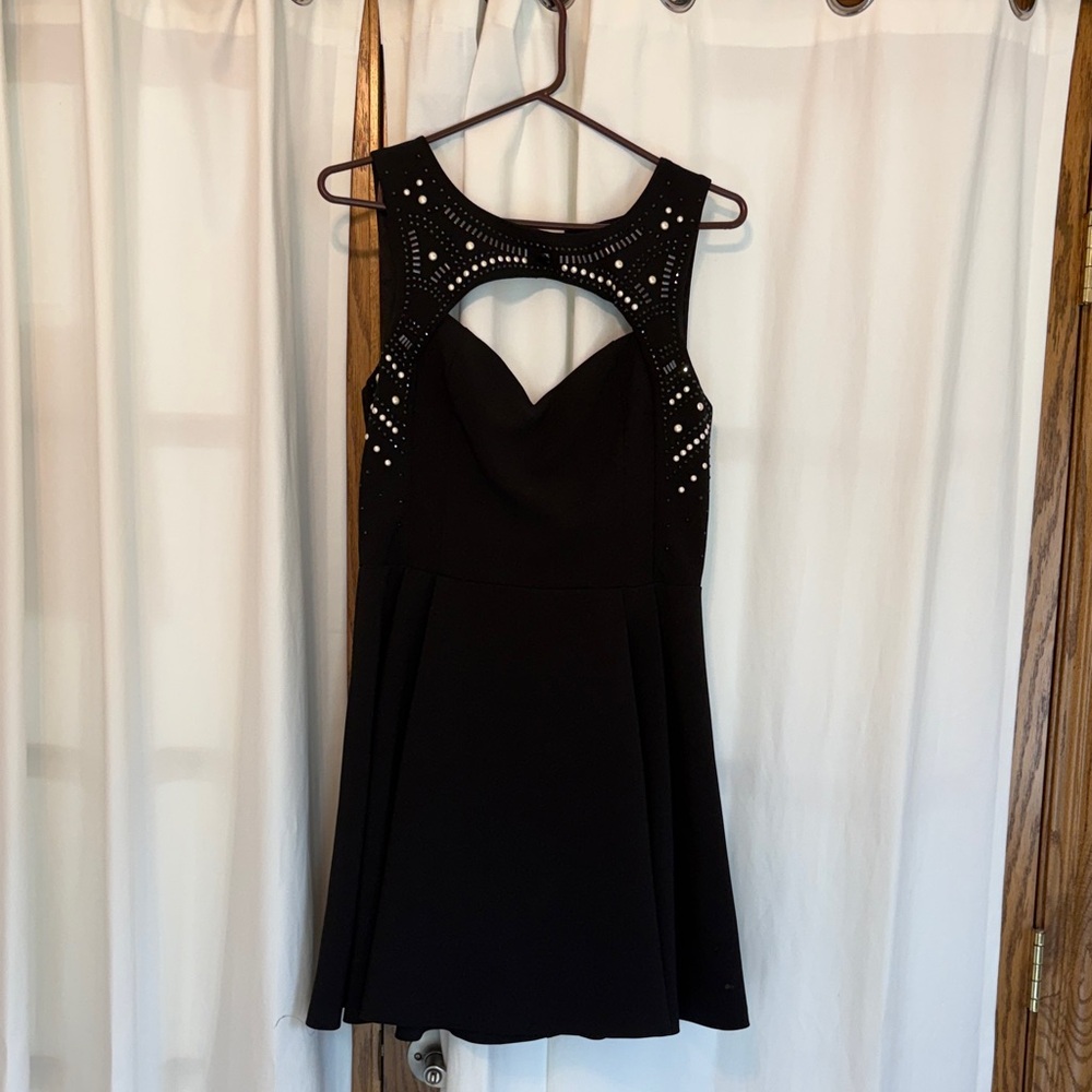 Guess Black Mini Dress with Cutout Design and Delicate Beading Detail